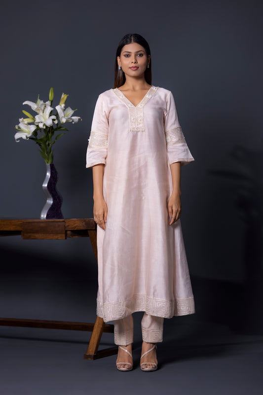 Nude Peach Anarkali with Pants and Dupatta