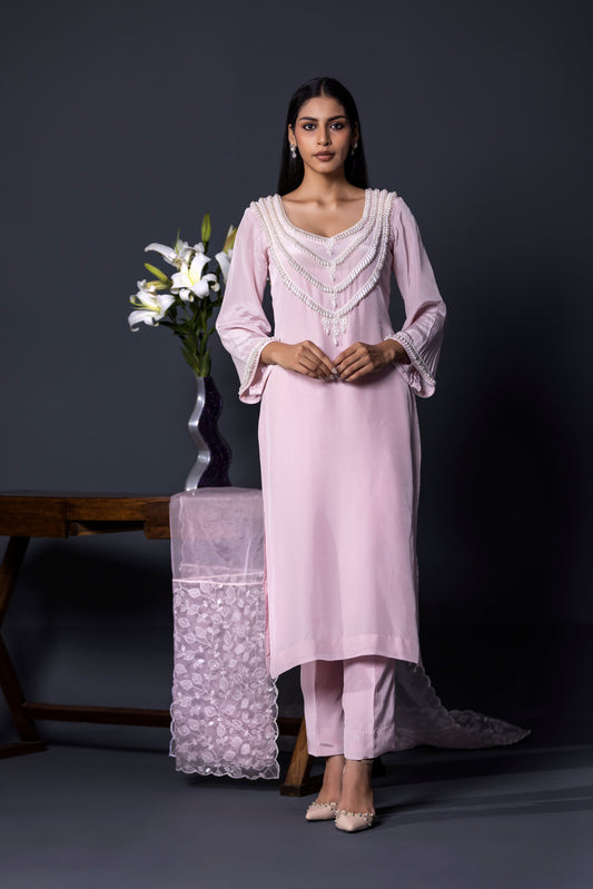 Lilac Crepe Kurta Pants and Dupatta