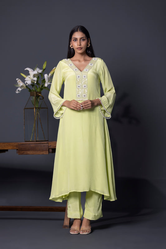 Apple Green Anarkali with Pants and Dupatta