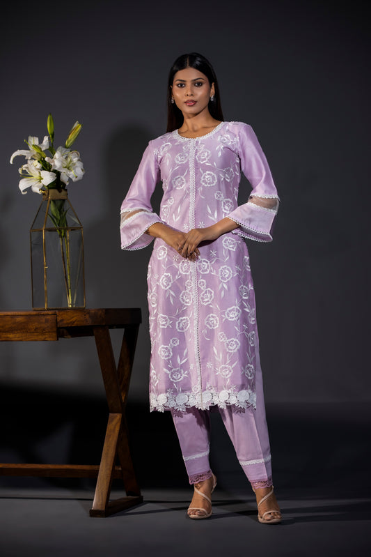 Rose laces Pure Chanderi Kurta Pakistani Salwars and Dupatta