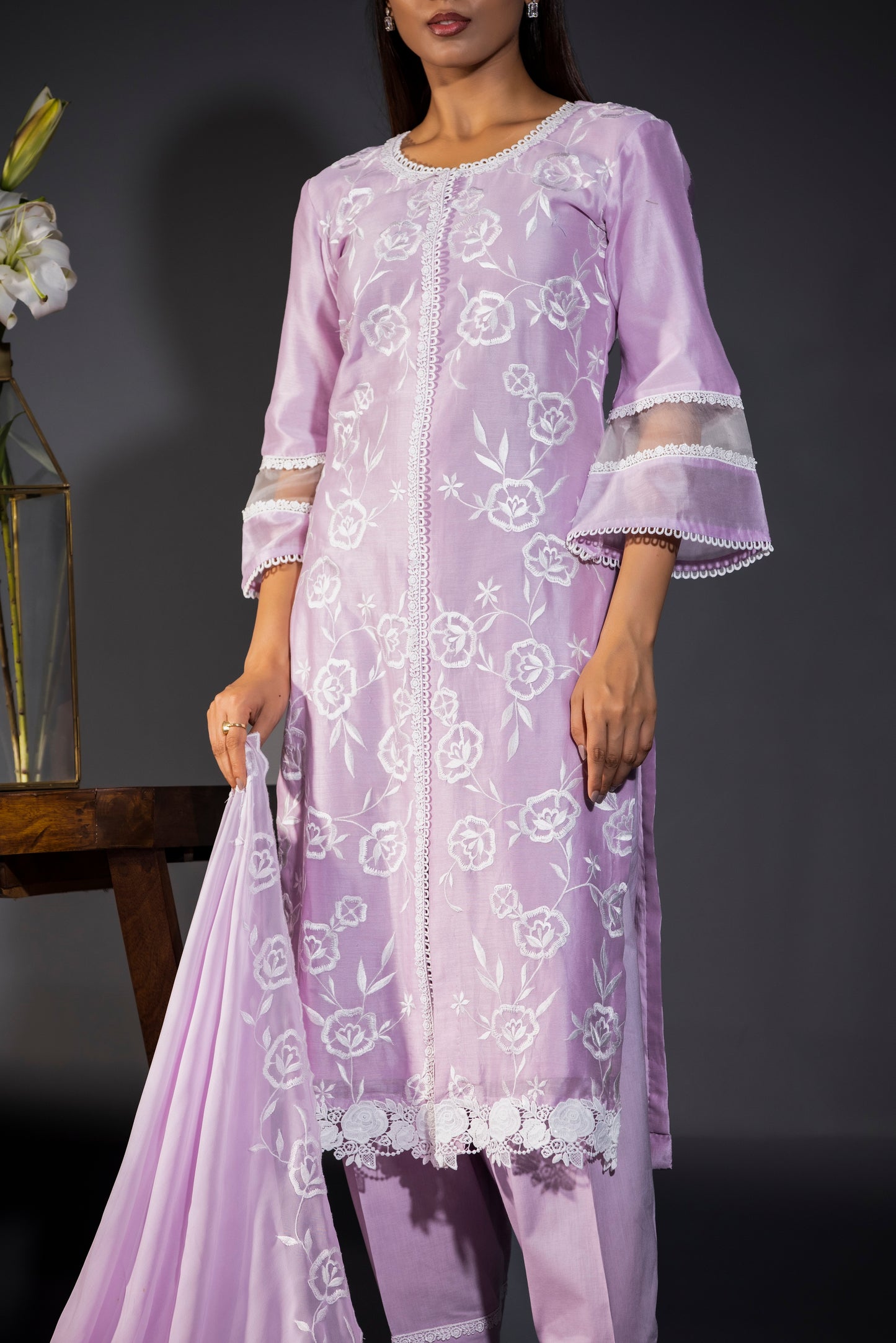 Rose laces Pure Chanderi Kurta Pakistani Salwars and Dupatta