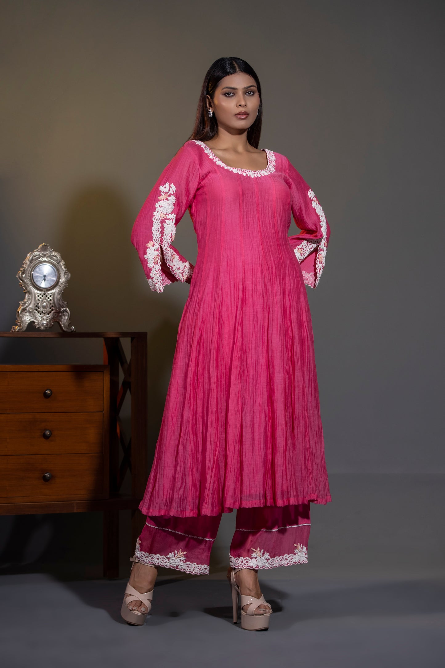 Gulaabi pinks Anarkali with Pants and Dupatta