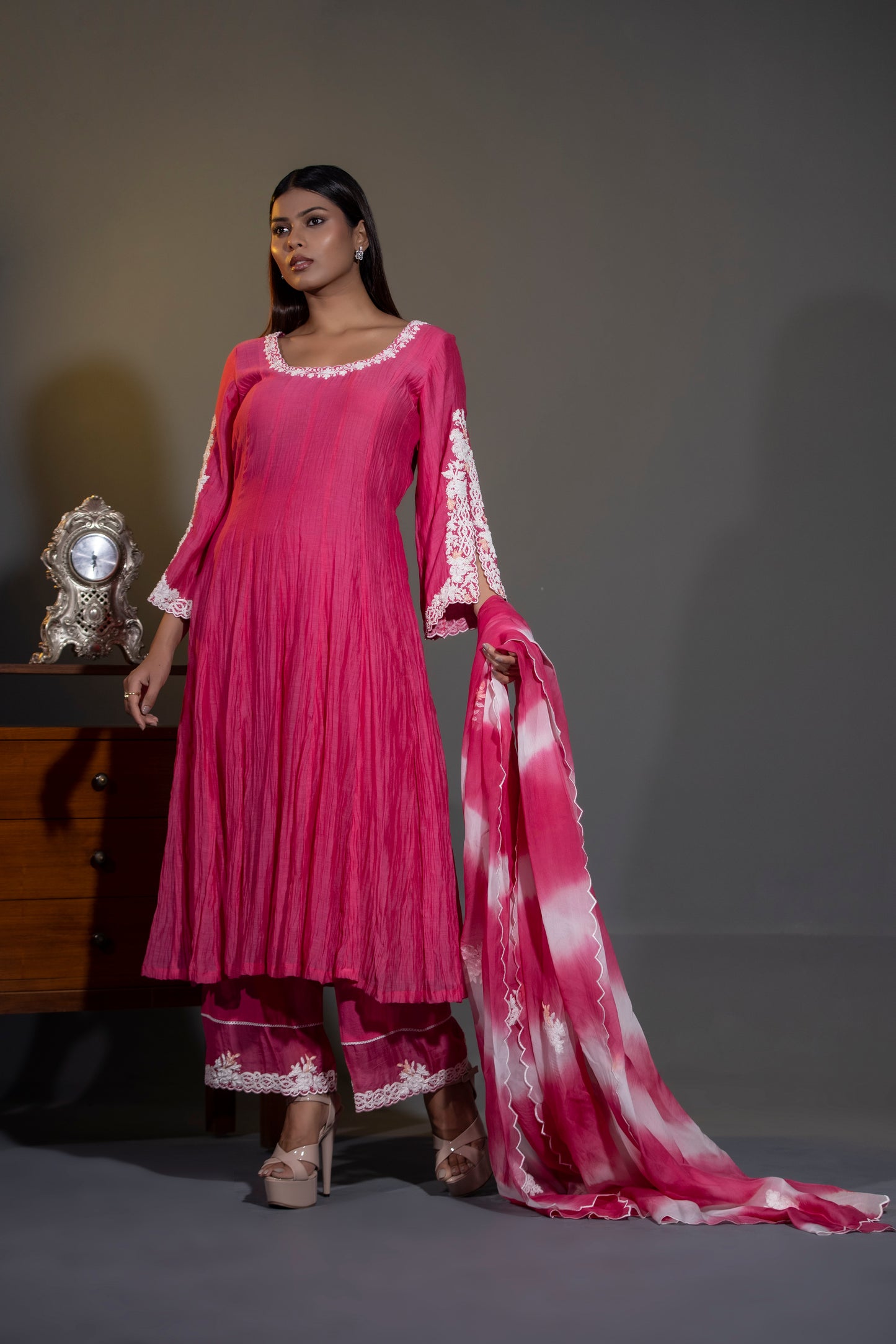 Gulaabi pinks Anarkali with Pants and Dupatta