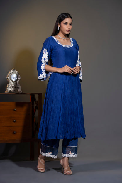 Royal Blue Anarkali with Pants and Dupatta