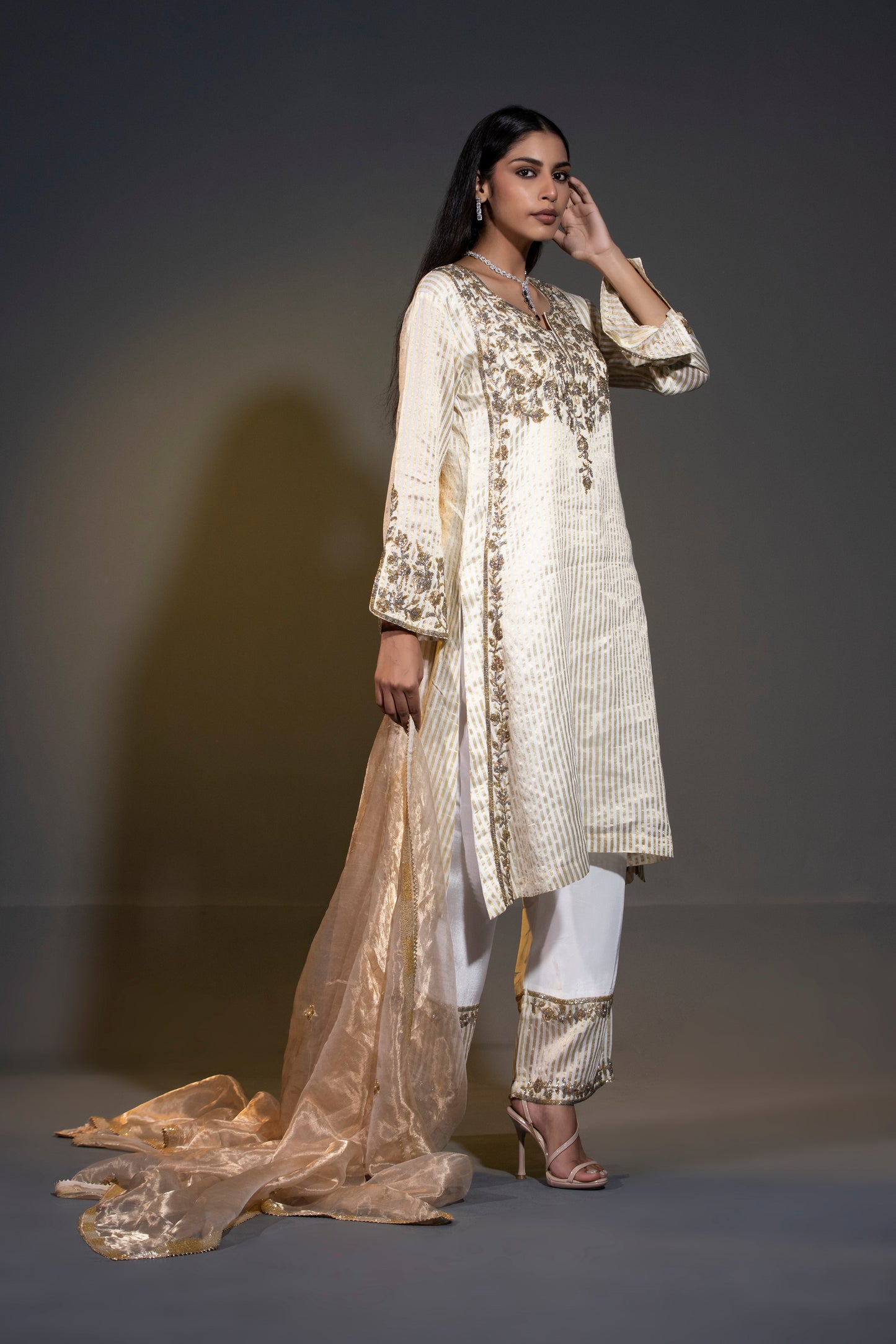 Pure Tissue Kurta Pants and Dupatta