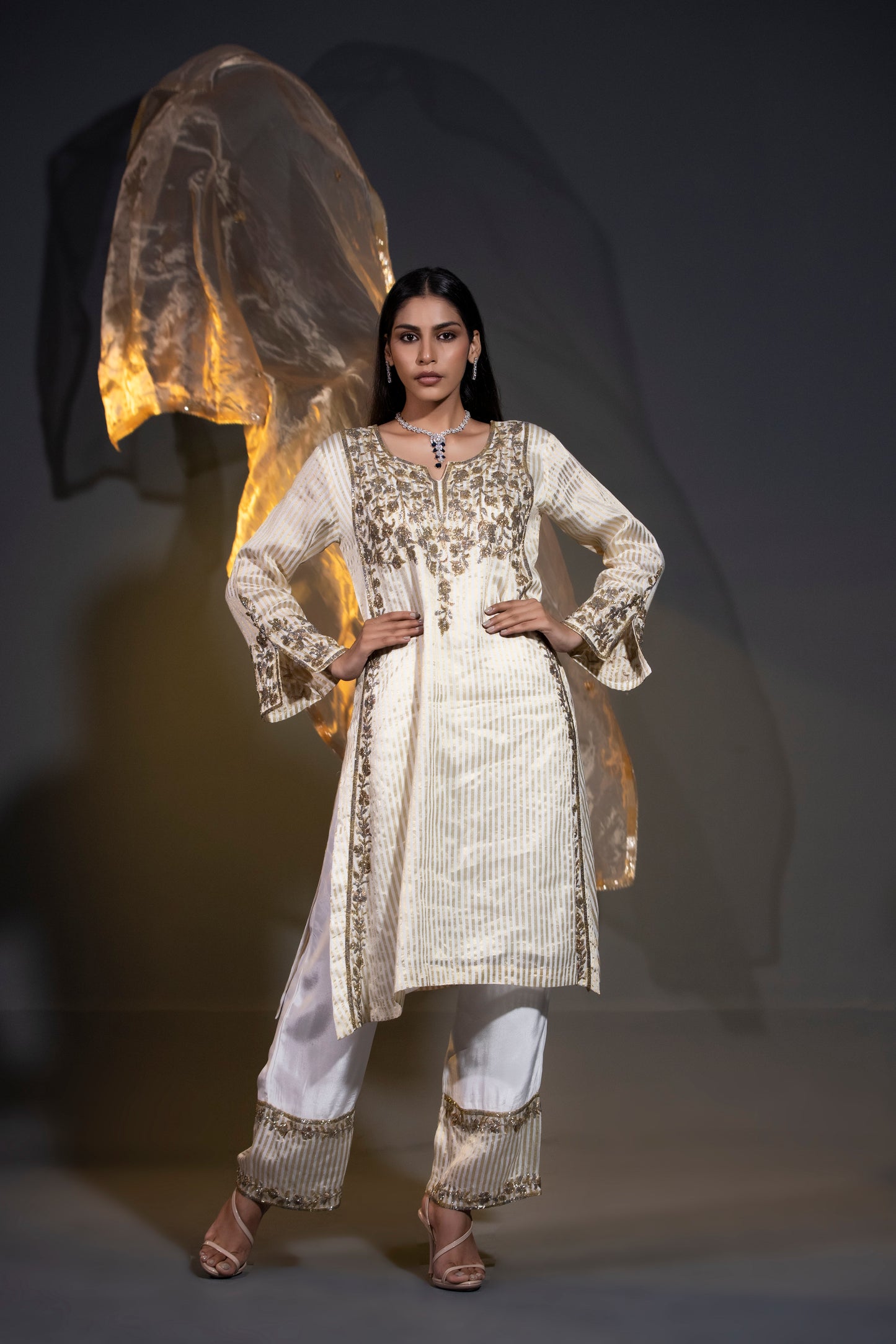 Pure Tissue Kurta Pants and Dupatta