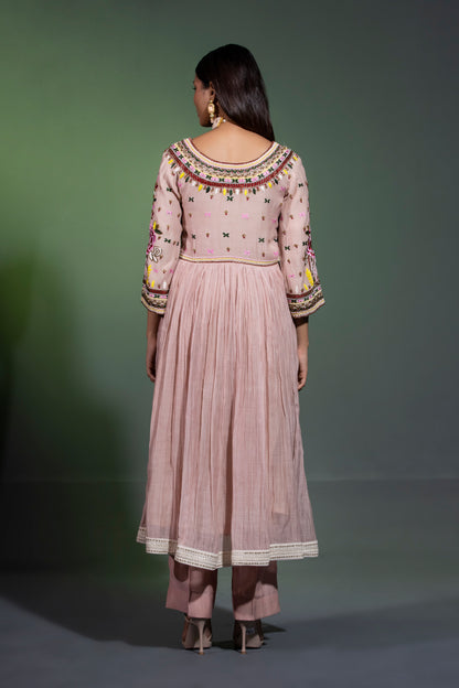 Nude peach Anarkali with Pants and Dupatta