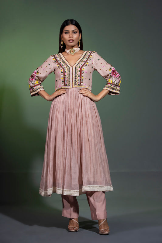 Nude peach Anarkali with Pants and Dupatta