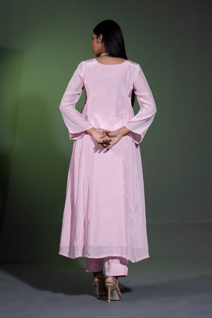 Powder pink Anarkali with Pants and Dupatta