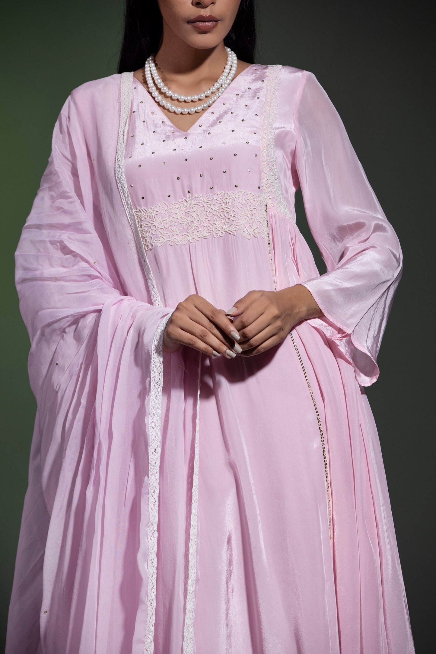 Powder pink Anarkali with Pants and Dupatta