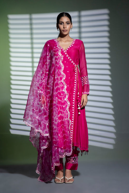 Angrakha A-line Kurta  with Pants and Dupatta