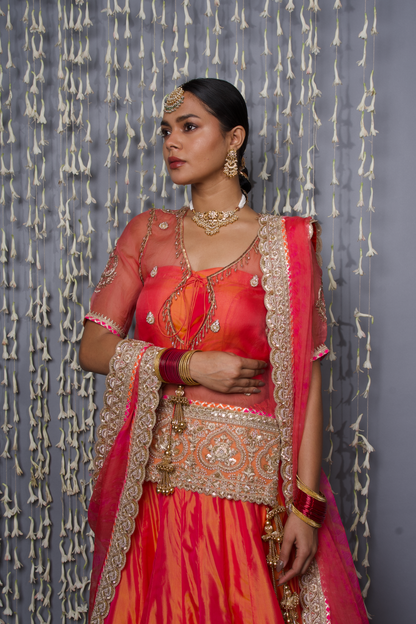 Silk Lehenga Set with Shibori Silk Organza Dupatta