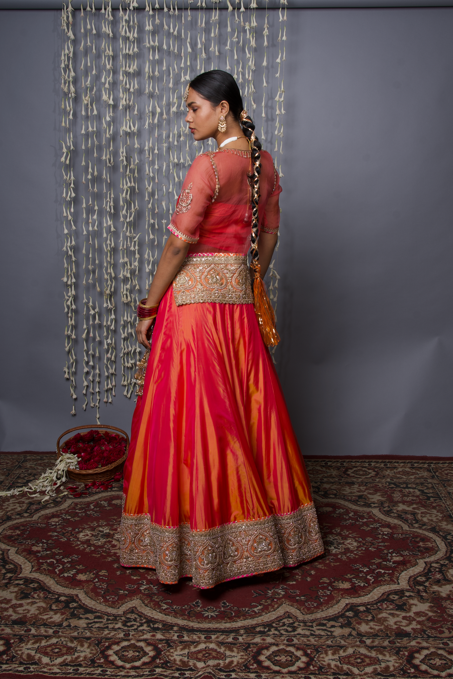 Silk Lehenga Set with Shibori Silk Organza Dupatta