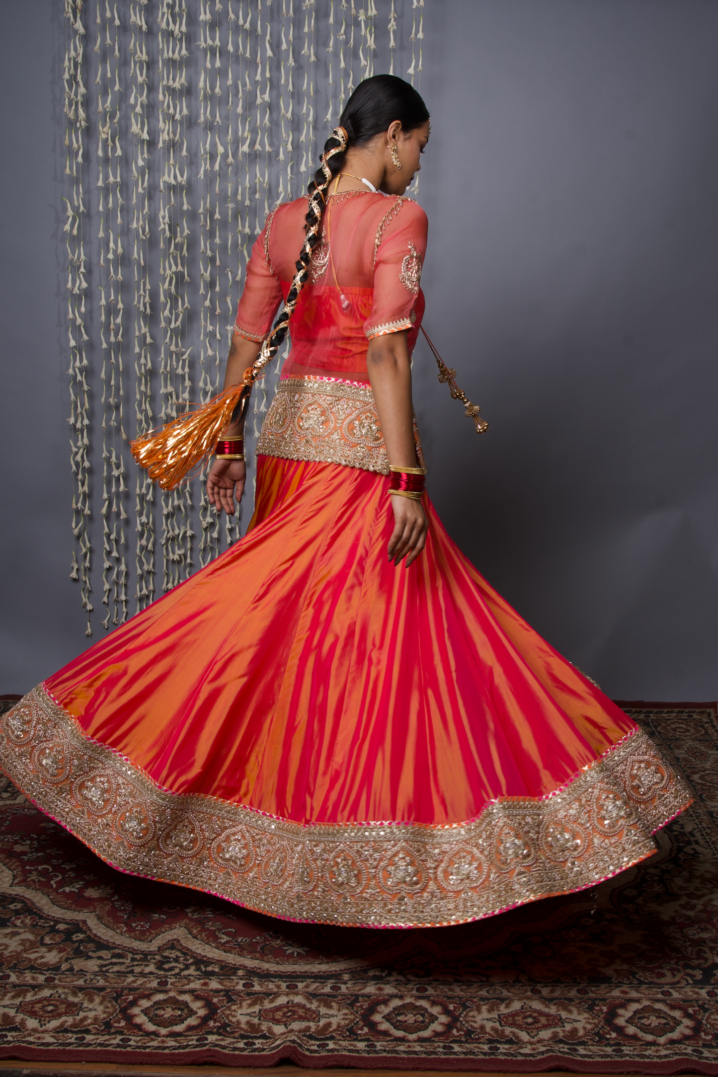 Silk Lehenga Set with Shibori Silk Organza Dupatta