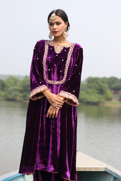 Regal Silk Velvet Suit With Etheral Tissue Dupatta