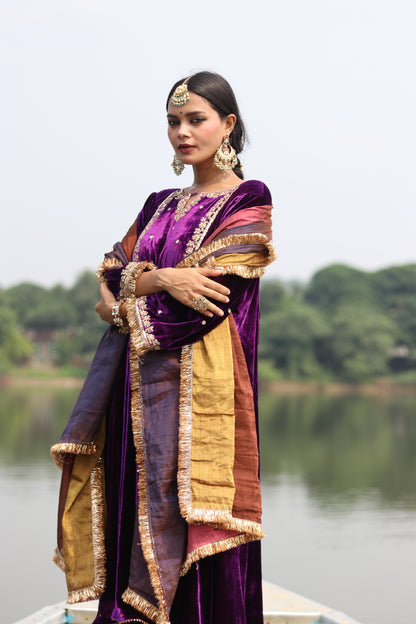 Regal Silk Velvet Suit With Etheral Tissue Dupatta