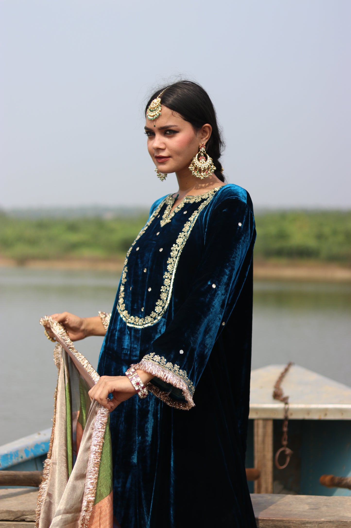 Regal Silk Velvet Suit With Etheral Tissue Dupatta