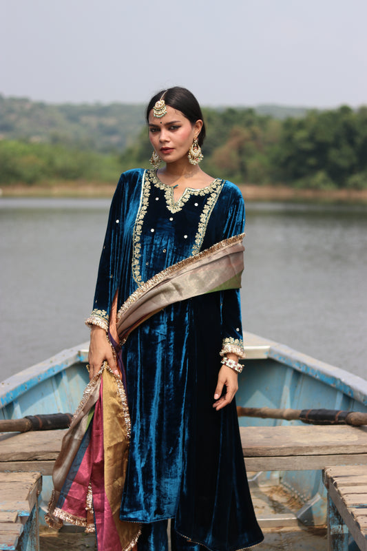 Regal Silk Velvet Suit With Etheral Tissue Dupatta