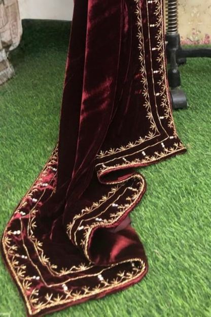 Silk Velvet Kurta Set with Zardosi Handwork